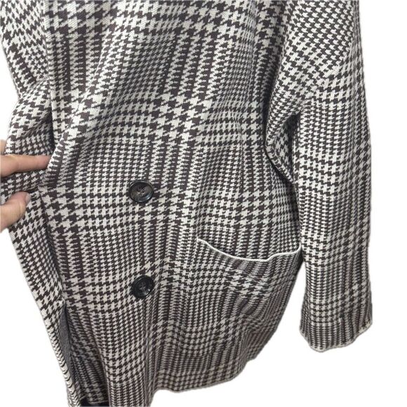 Zara Houndstooth Double Breasted Oversized Knit Sweater Blazer Jacket Size L - Picture 3 of 9